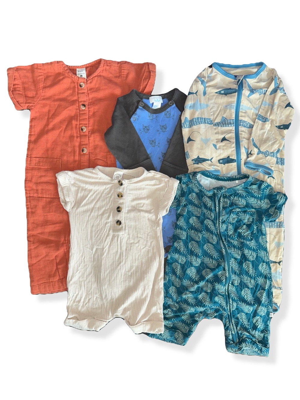 5 Pc Bundle Assorted Gender Neutral Baby Clothes PJs One Piece 6-12 Months